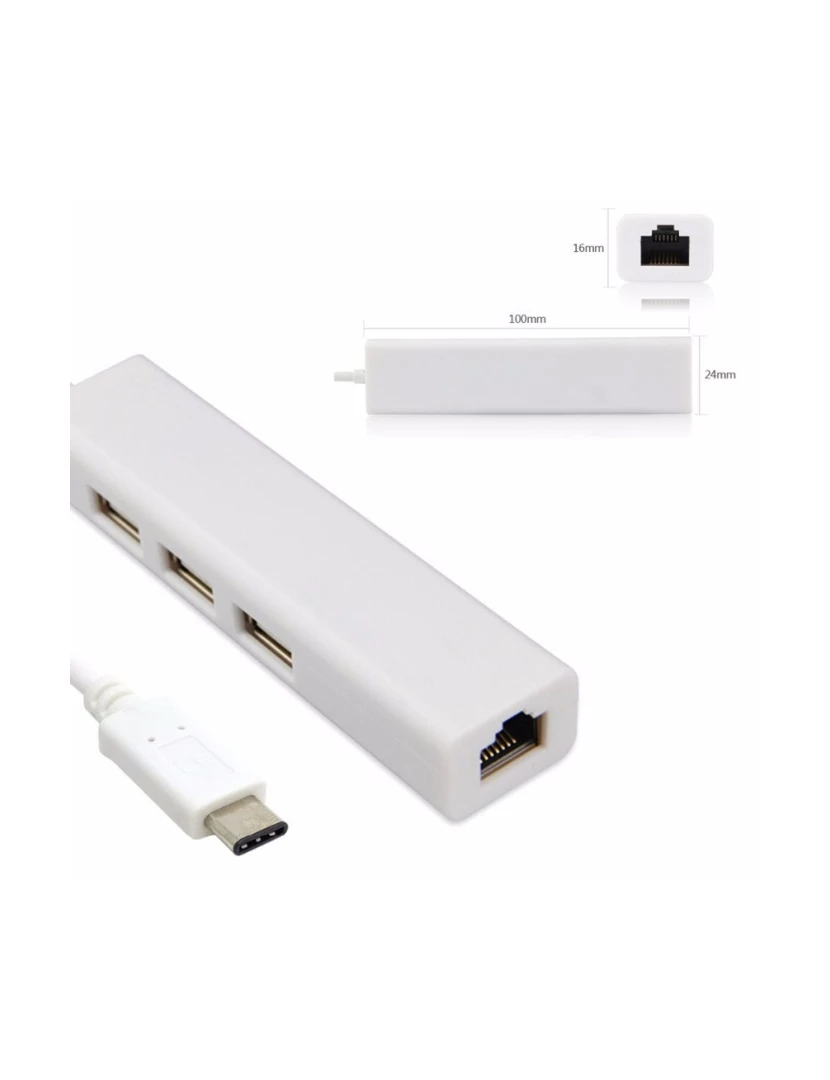 Multi4You - Adaptador USB-C para Ethernet RJ45 Hub 3 Porta USB 10/100/1000 Mbits - Multi4you®