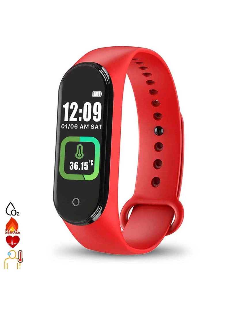 foto 1 de Smartband Bluetooth AK-M4 PRO com medição da temperatura corporal Vermelho 