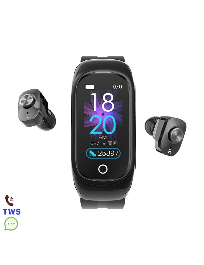 foto 1 de Pulseira Inteligente N8 Com auriculares TWS integrados Preto