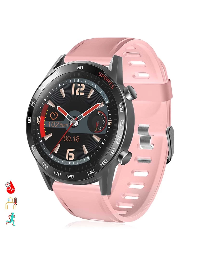 foto 1 de Smartwatch T23 com Temperatura Corporal Tensão e Oxigénio no Sangue Rosa 