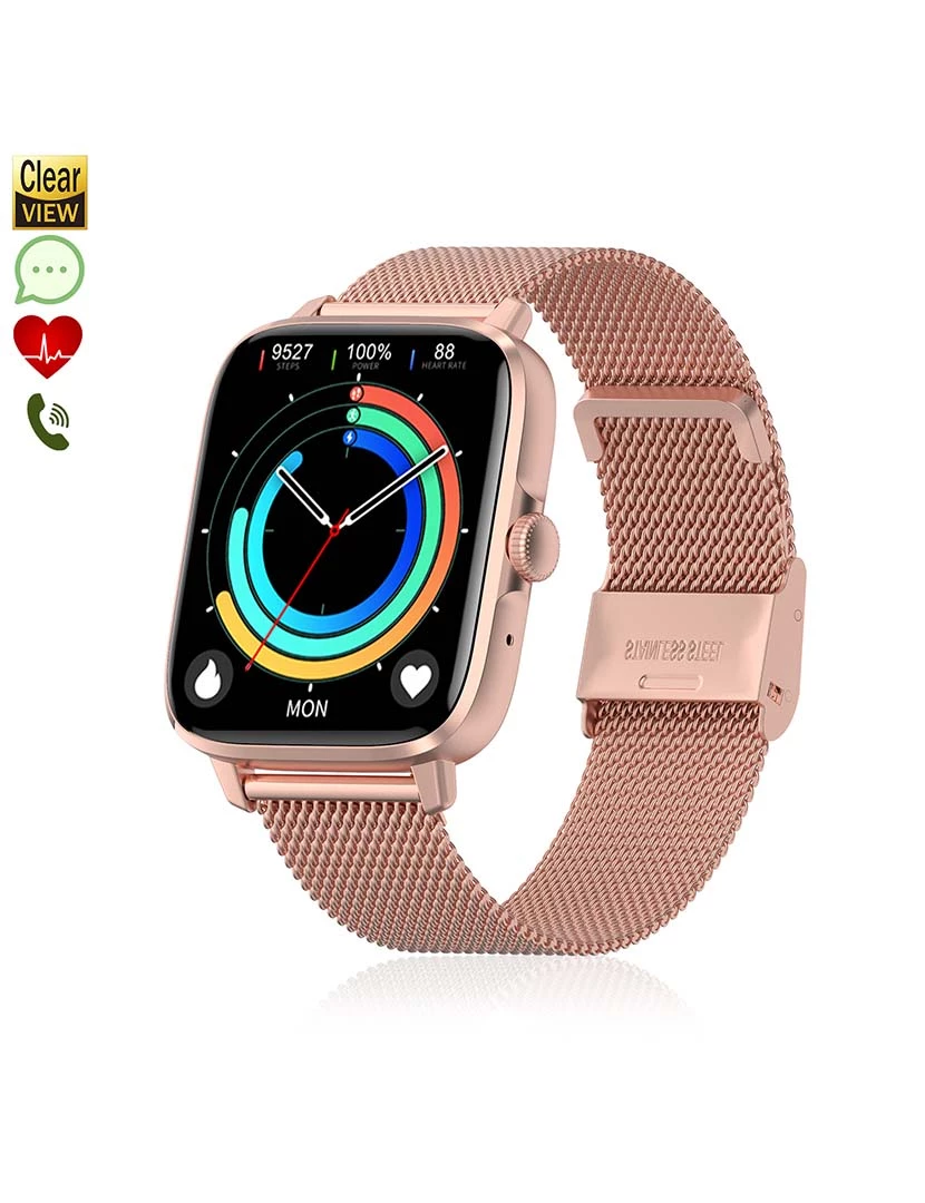 foto 1 de Smartwatch DT102 com pulseira de aço Rosa Dourado