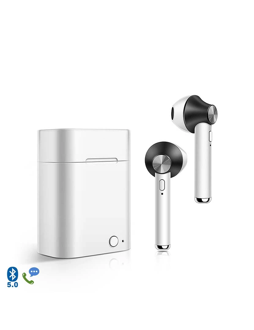foto 1 de Auriculares Tws D012 Bluetooth 50 com Base de Carregamento 500Mah Branco Preto