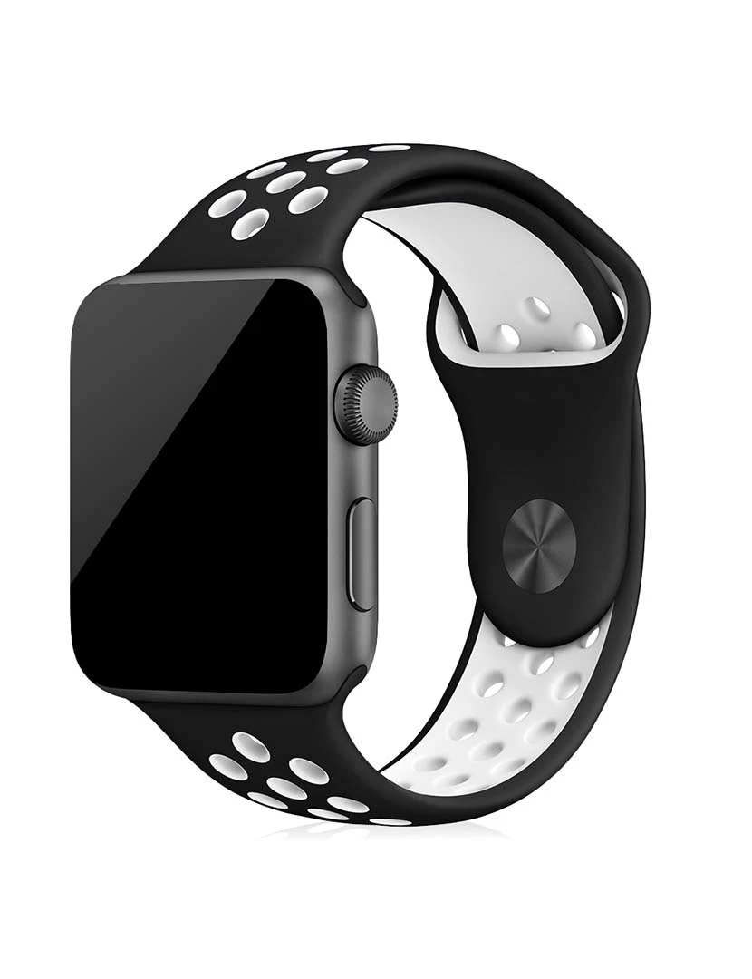 foto 1 de Bracelete desportiva de silicone compatível iWatch 42mm / 44mm Tamanho M/L Preto