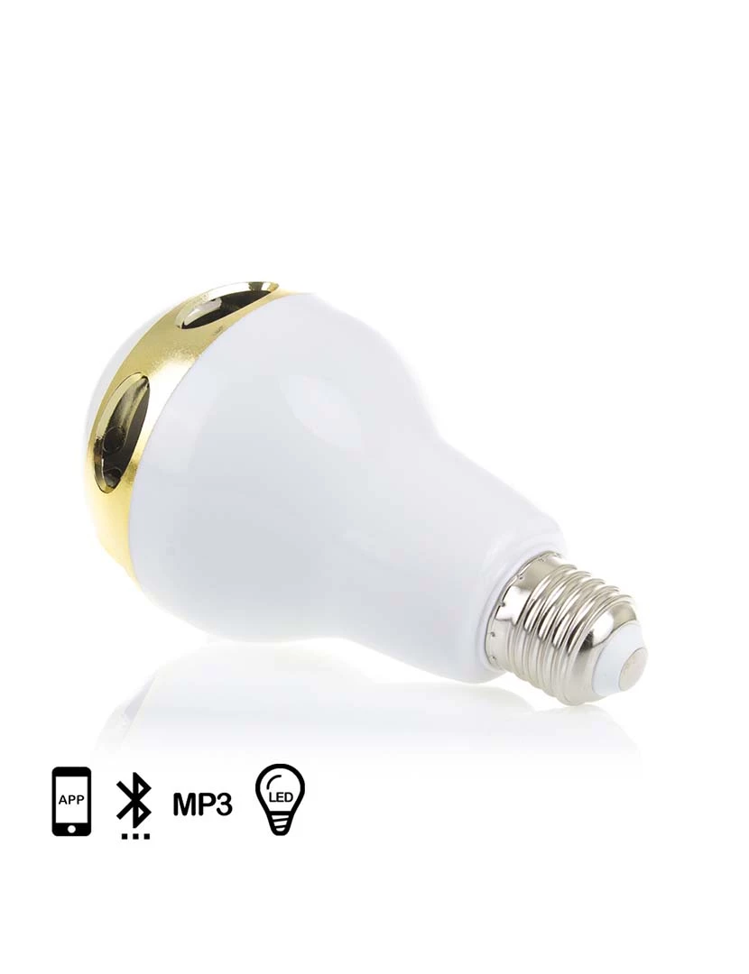 foto 1 de Coluna Bluetooth c/ Design de Lâmpada e Iluminação Bt5 Dourado