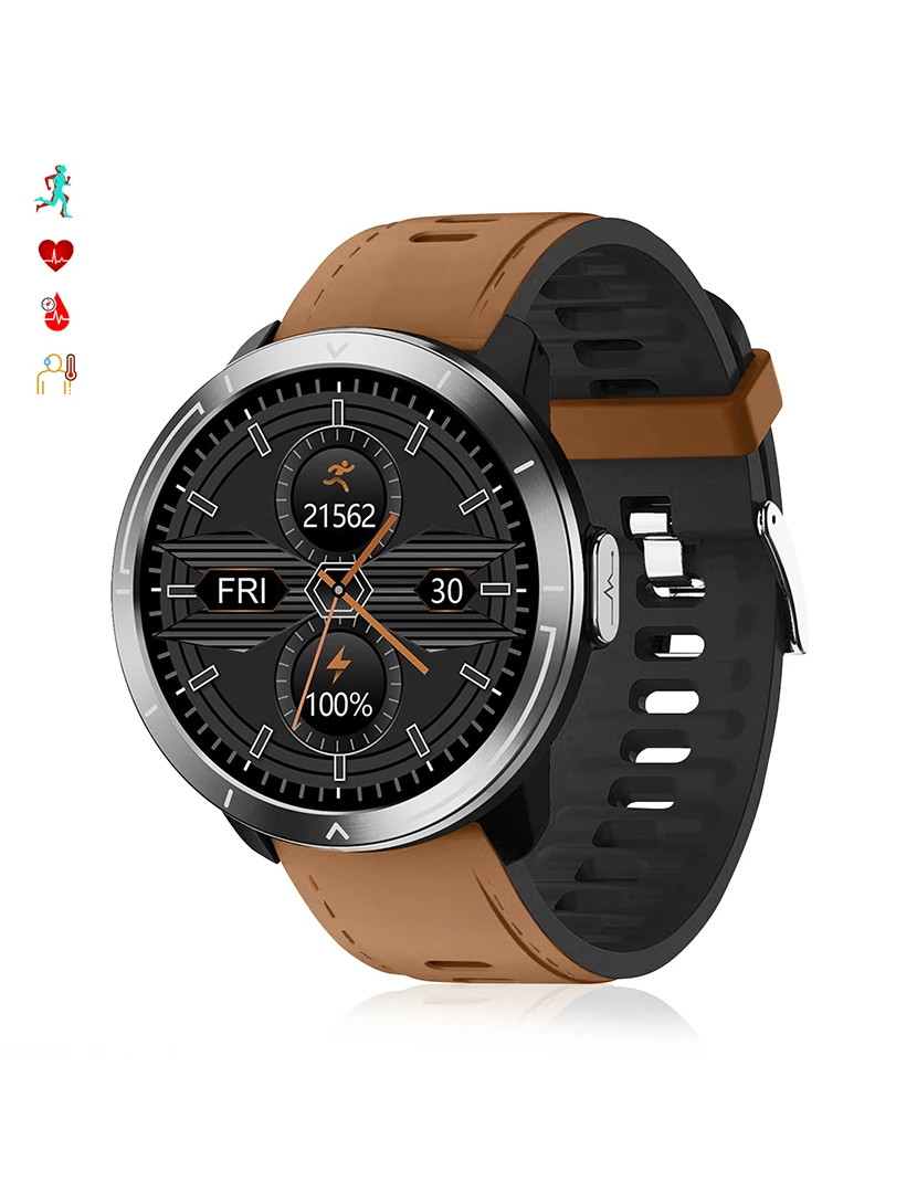 foto 1 de Smartwatch M18 Plus Bracelete de couro e silicone Modo multi-esporte Preto