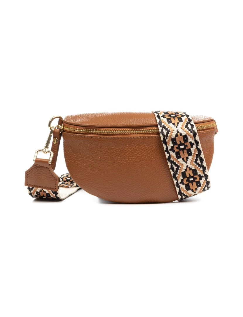foto 1 de Firenze Artegiani. Bolsa de cintura Aprica elegante com alça dupla de couro e alça de design Appignano. Couro italiano Dollaro Vera Pelle genuíno.