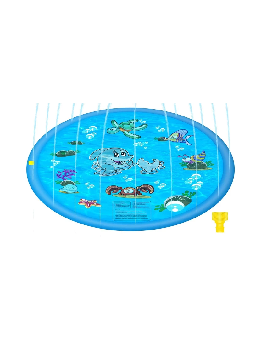 foto 1 de DAM. Splashpad. Brinquedo inflável com aspersor de água para brincar. 150cm de diâmetro. Desenho de animais aquáticos.