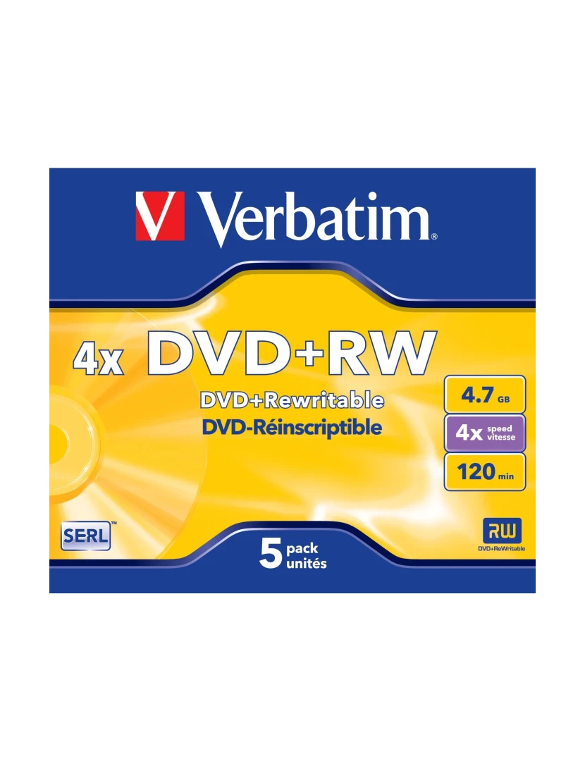 imagem de Disco Óptico Verbatim > Dvd+rw Matt Silver 4,7 GB 5 Unidade(s) - 432291