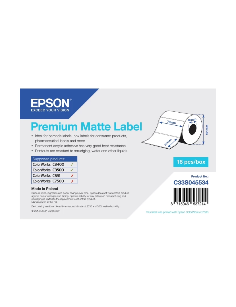 imagem de Papel de Impressão Epson > Premium Matte Label Branco - C33S0455341
