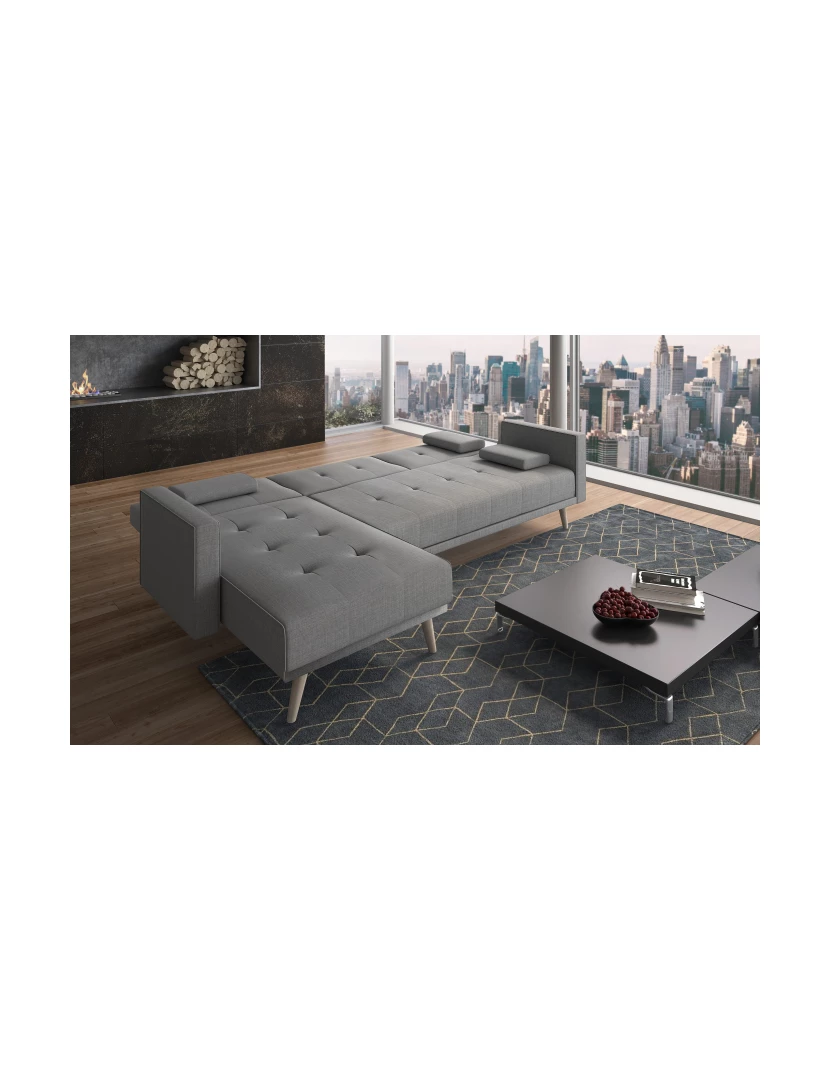 imagem grande de Skraut Home - Sofá-cama de lona Verona 267cm, conversível em cama, reversível, cinza claro3
