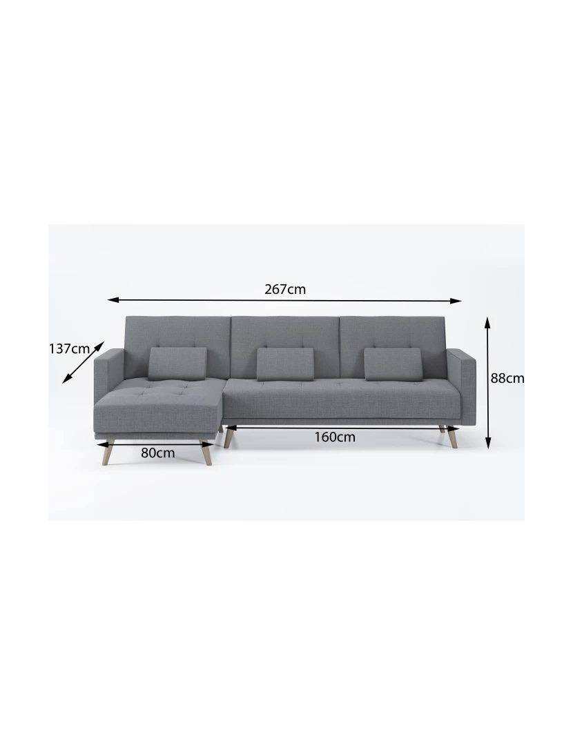 imagem de Skraut Home - Sofá-cama de lona Verona 267cm, conversível em cama, reversível, cinza claro5