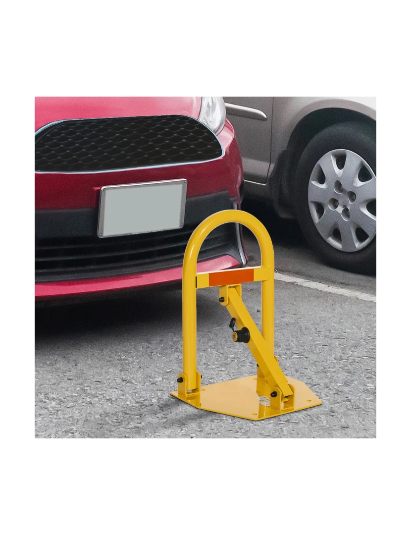 DURHAND Barreira de Estacionamento Dobrável Bloqueio de Estacionamento com  Fechadura 3 Chaves Fita Reflectora Metal 36,5x31x50,5cm Amarelo - Durhand