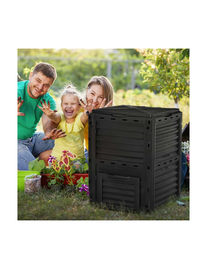 imagem de Outsunny Compostor Capacidade de 300L Compostor Orgânico para a Produção de Fertilizante de Jardim com 48 Respiradouros 60,5x60,5x81,5cm Preto1
