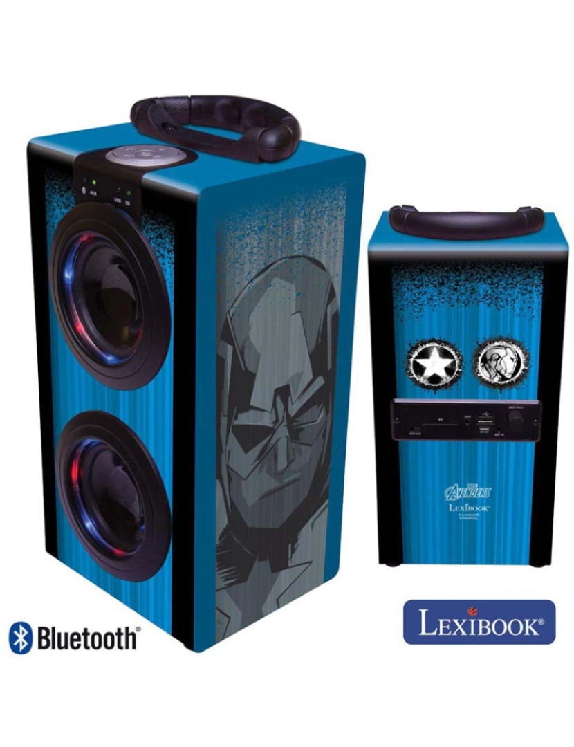 Lexibook - Coluna Bluetooth Portátil 2X3W Usb/Bt/Aux/Bat Led Avengers 