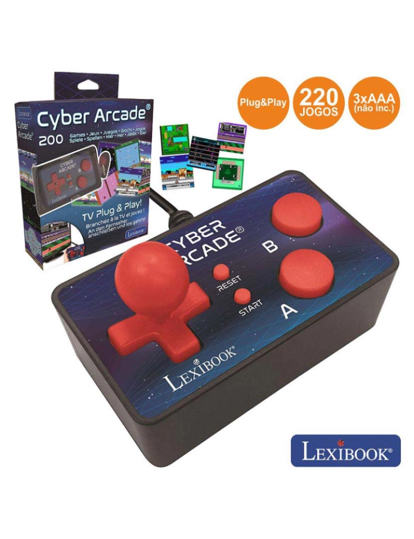 Lexibook - Controlador De Jogos P/ Tv C/ Cabo Av E 200 Jogos Arcade 