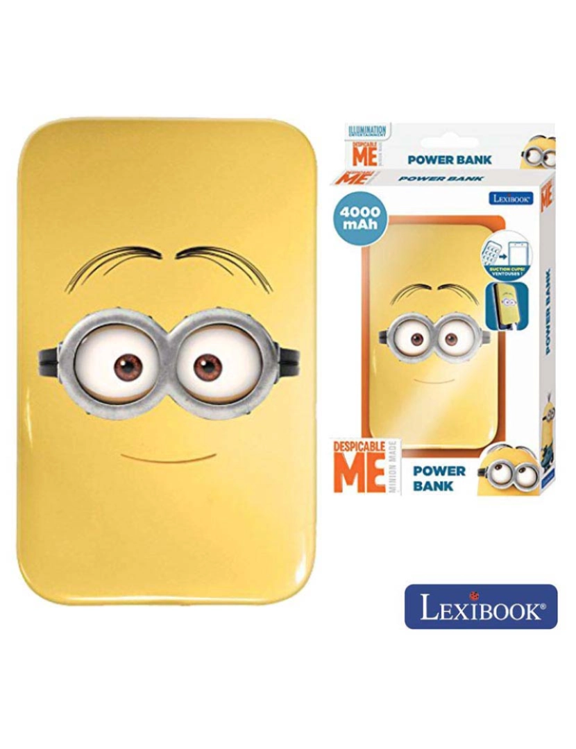 Lexibook - PoWerbank 4000ma C/ Cabo USB E Ventosas Minions Lexibook    