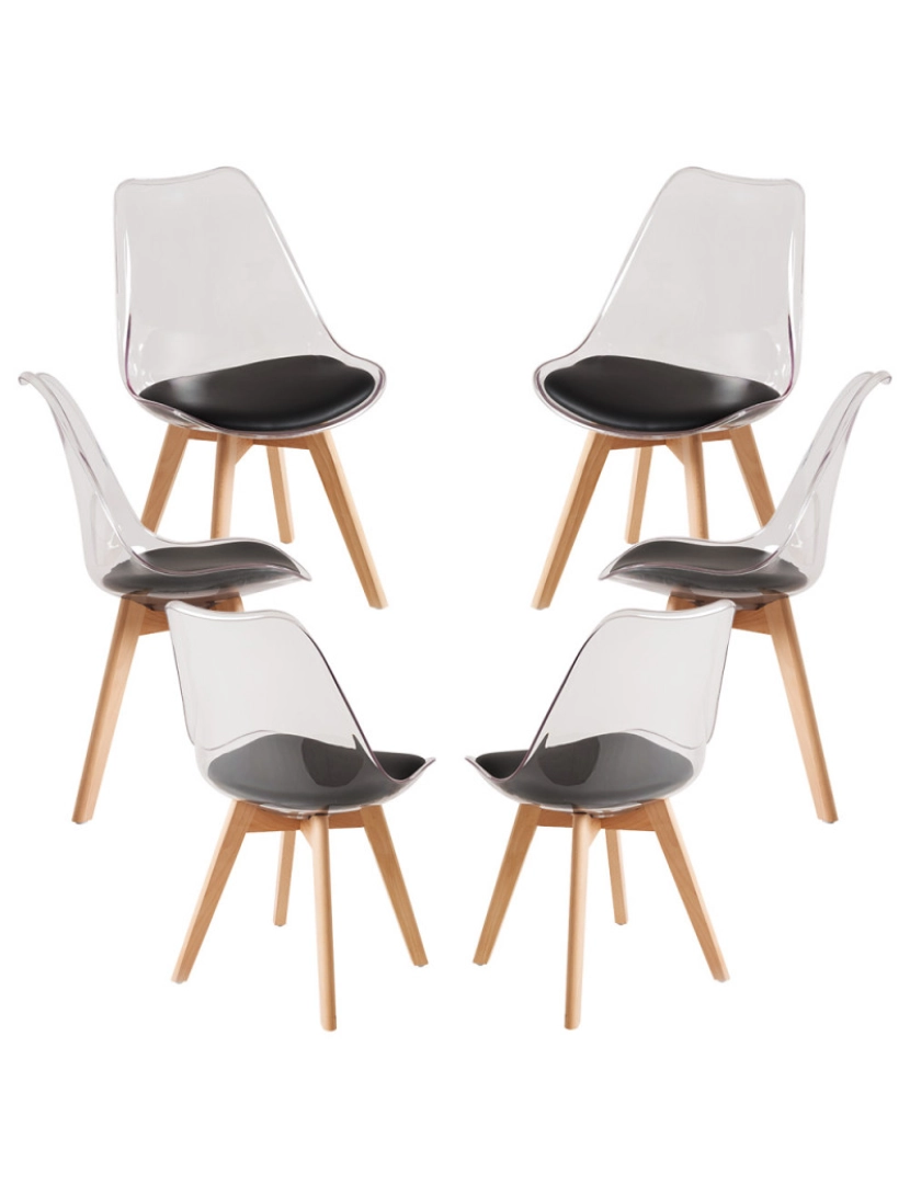 Presentes Miguel - Pack 6 Cadeiras Synk Transparentes Assento - Preto