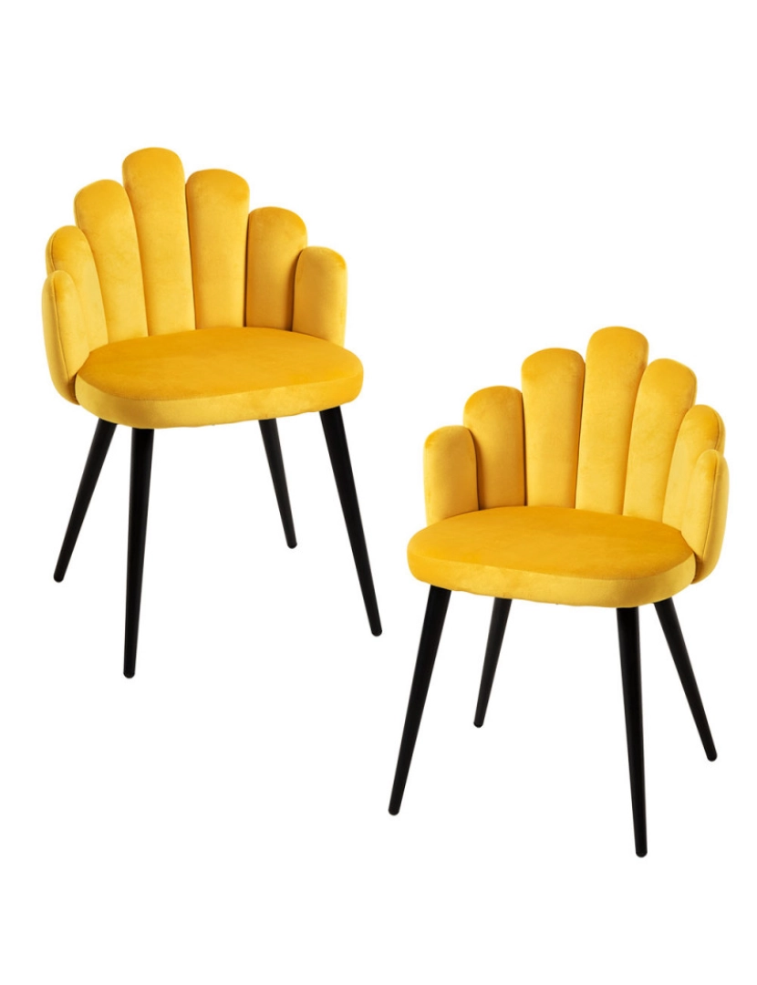Presentes Miguel - Pack 2 Cadeiras Hand Veludo Pernas Pretas - Amarelo