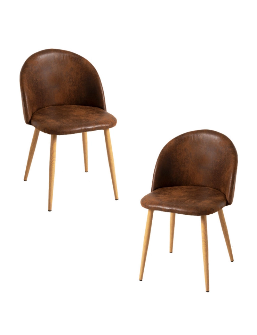 Presentes Miguel - Pack 2 Cadeiras Vint Couro Sintético - Marrom Vintage