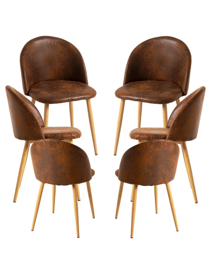 Presentes Miguel - Pack 6 Cadeiras Vint Couro Sintético - Marrom Vintage