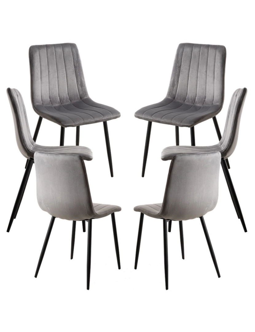 Presentes Miguel - Pack 6 Cadeiras Veludo Liny - Cinza escuro