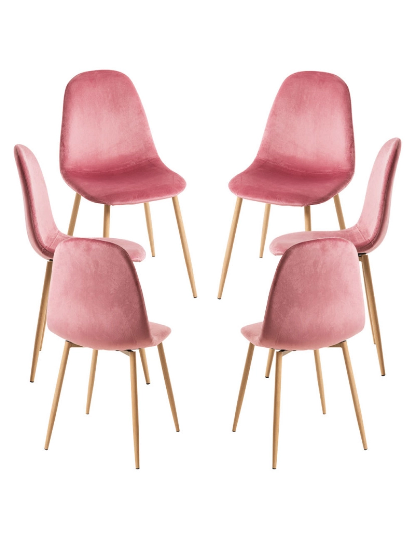 Presentes Miguel - Pack 6 Cadeiras Teok Veludo - Rosa