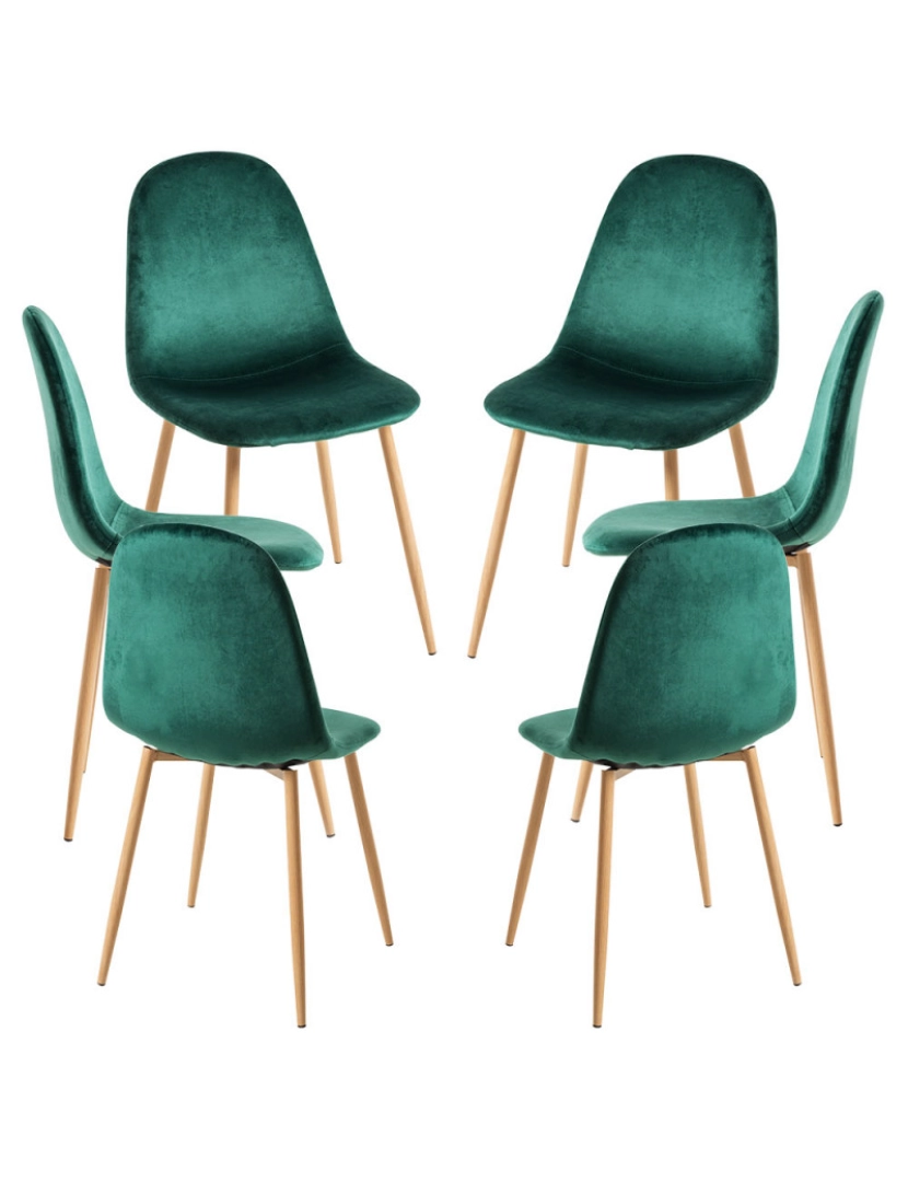 Presentes Miguel - Pack 6 Cadeiras Teok Veludo - Verde escuro