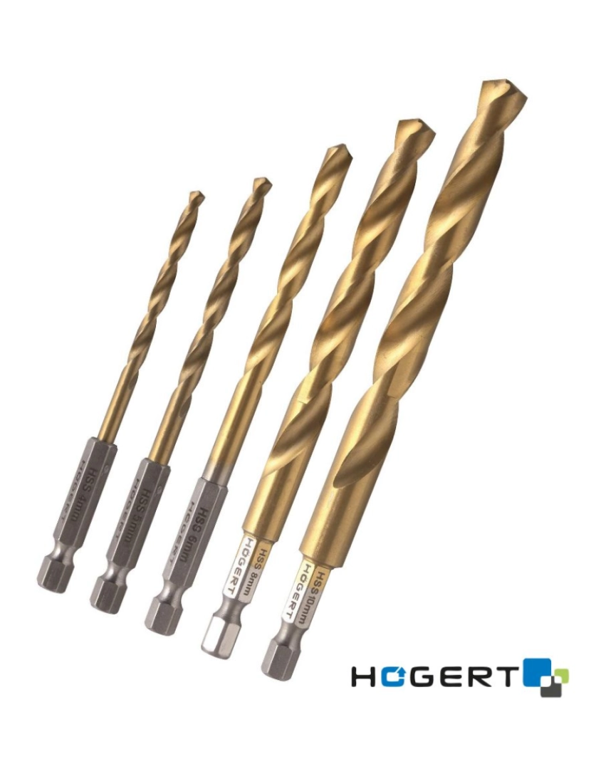 Hogert - Conjunto de 5 Brocas HSS Ø4.0/5.0/6.0/8.0/10.0mm HOGERT