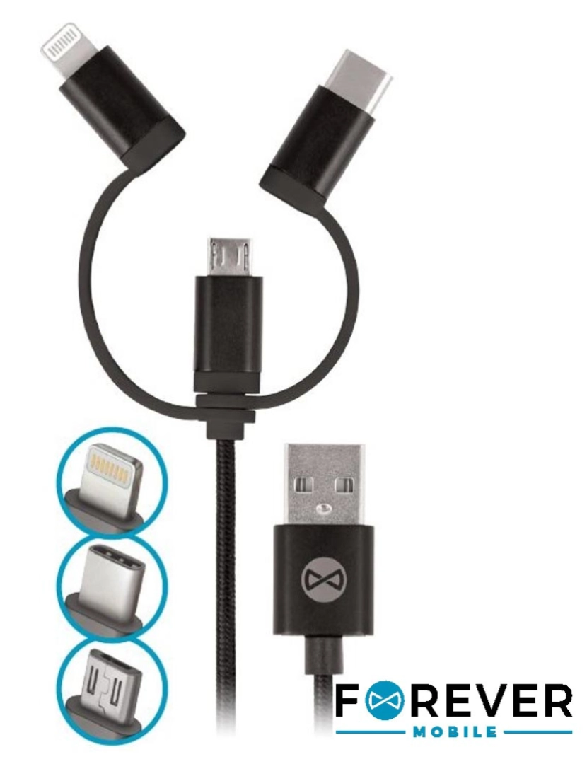 imagem de Cabo USB-A 2.0 Macho / Micro USB-B USB-C E Apple 8P 1m Preto1