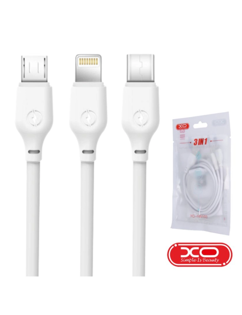 XO - Cabo USB-A 2.0 Macho / Micro USB USB-C Lightning1M Branco XO