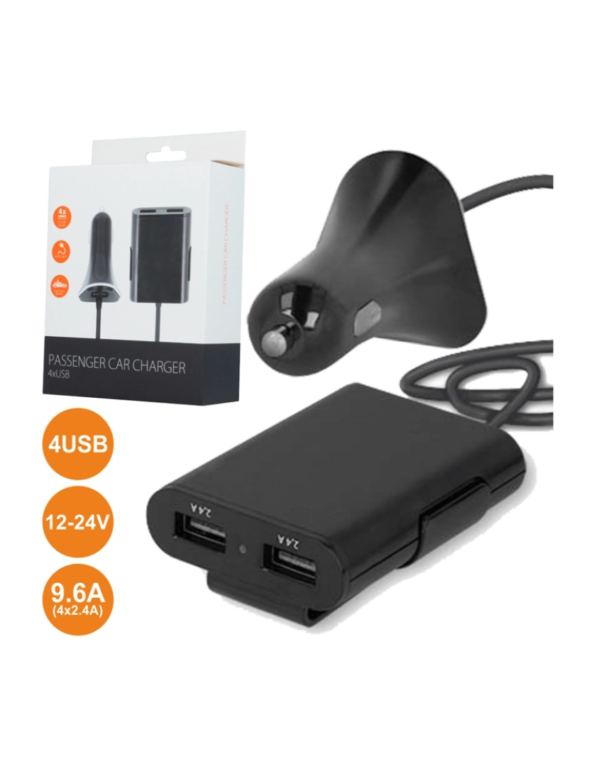 Forever - Adaptador Ficha Isqueiro 12V/24V / 4 Usb 5V 9.6A 