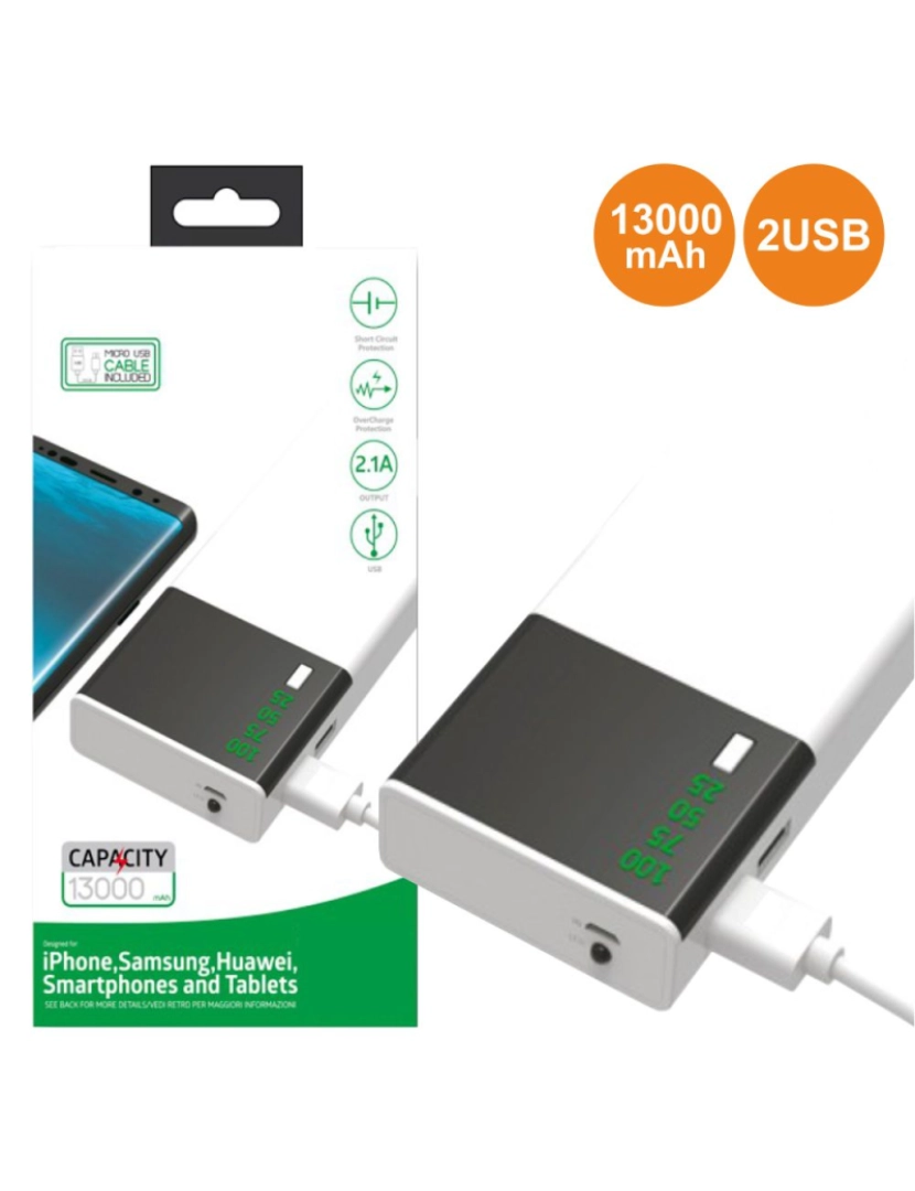 Div - Powerbank 13000ma C/ Ficha Micro 2usb E Lcd Nível Carga