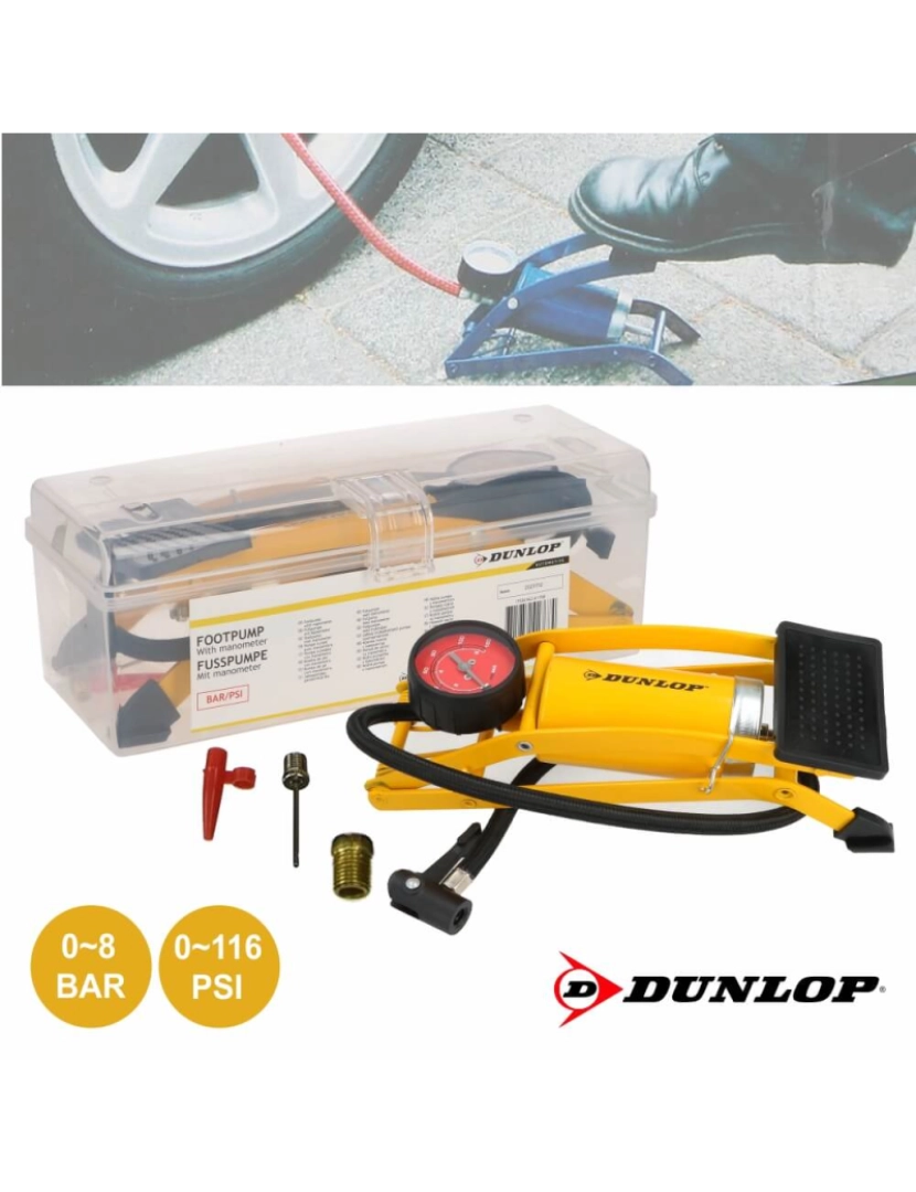 Dunlop - Bomba Manual De Pé C/ Adaptador Dunlop
