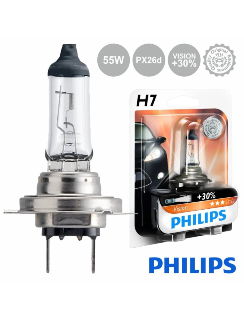 Philips - Lâmpada H7 Px26d 12v 55w P/Automovel Vision+30 Philips