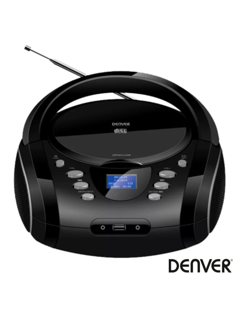 Denver - Rádio Portátil FM/CD/AUX/BT Colunas 2x1.8W DENVER