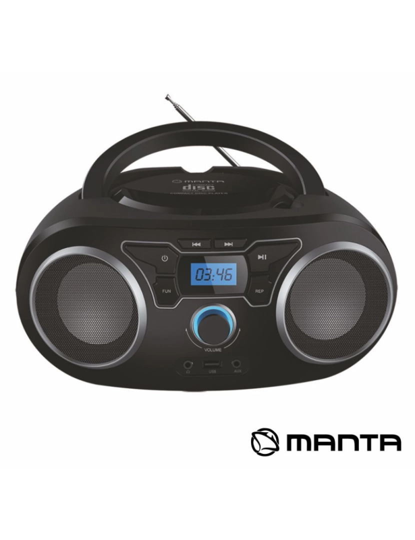 Manta - Rádio Portátil FM 2x2W Leitor CD/USB/AUX Bat MANTA