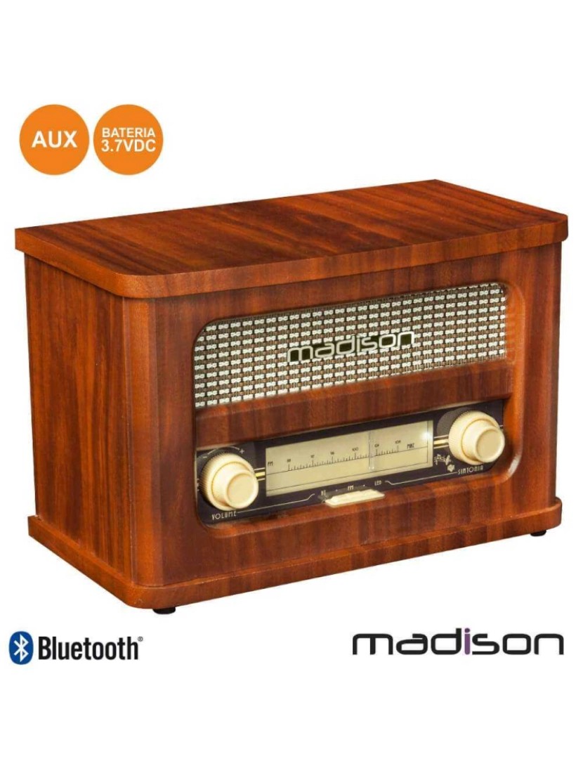 Madison - Rádio Portátil Fm Bt Led Vintage Madison
