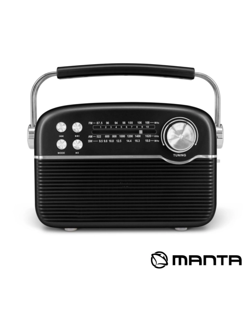 Manta - Rádio Portátil FM/USB/MicroSD/AUX/BT C/ Painel Solar MANTA