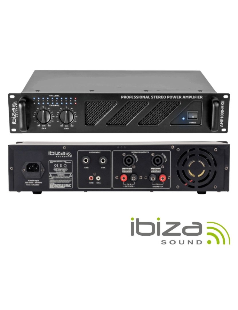 Ibiza - Amplificador Áudio 19" 2x800w Preto Ibiza