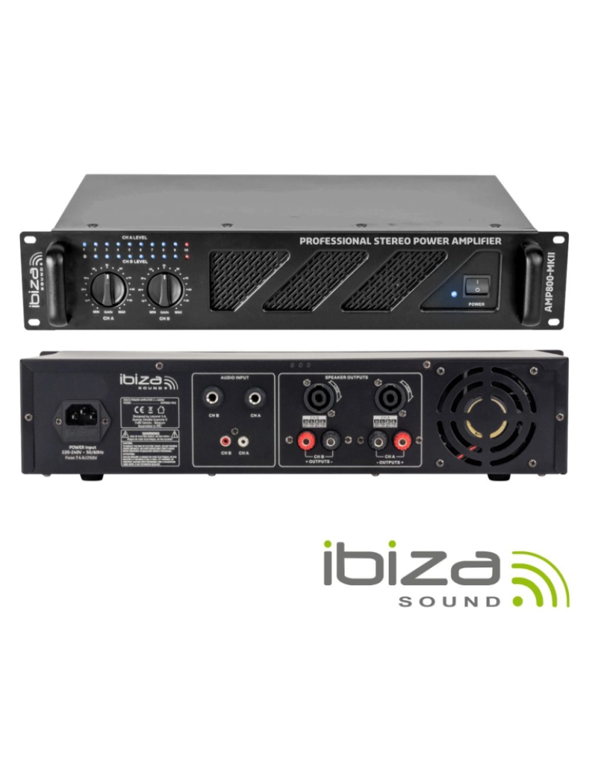 Ibiza - Amplificador Áudio 19" 2x600w Ibiza