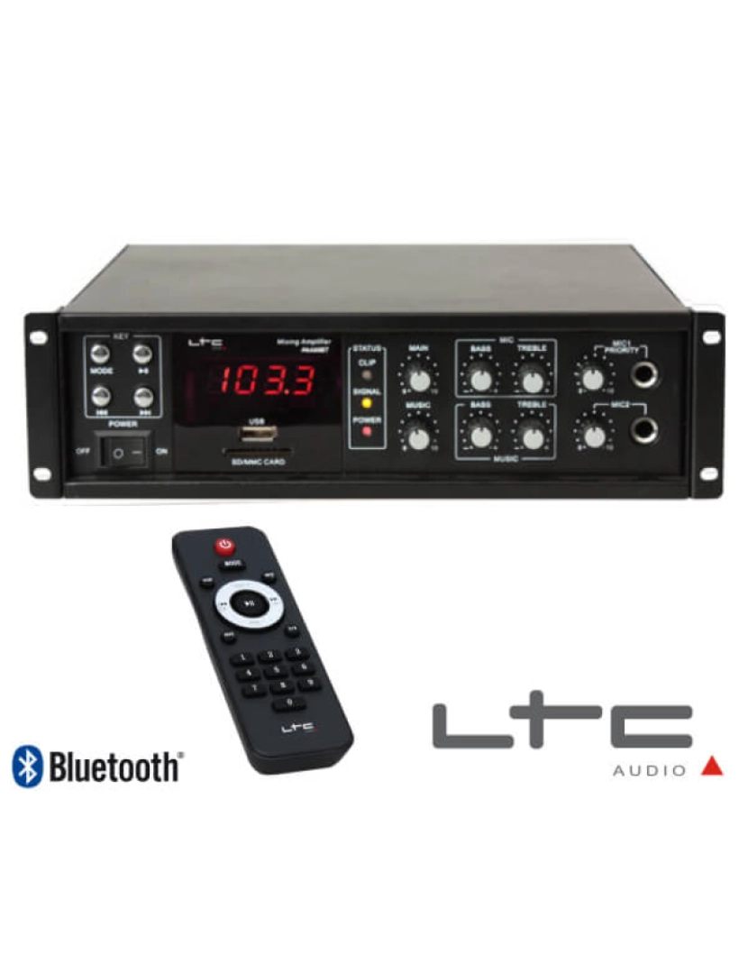 Ltc - Amplificador 4 Canais Pa 100v/70v 8/4hom 80w Usb/Bt Ltc