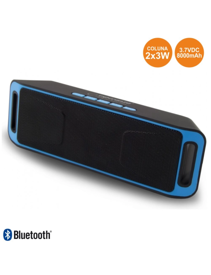 Div - Coluna Bluetooth Portátil 2x3w Usb/Fm/Sd Preto-Azul