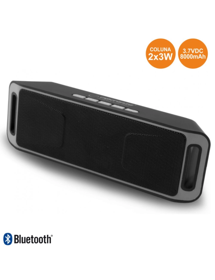 Div - Coluna Bluetooth Portátil 2x3w Usb/Fm/Sd Preto-Cinza