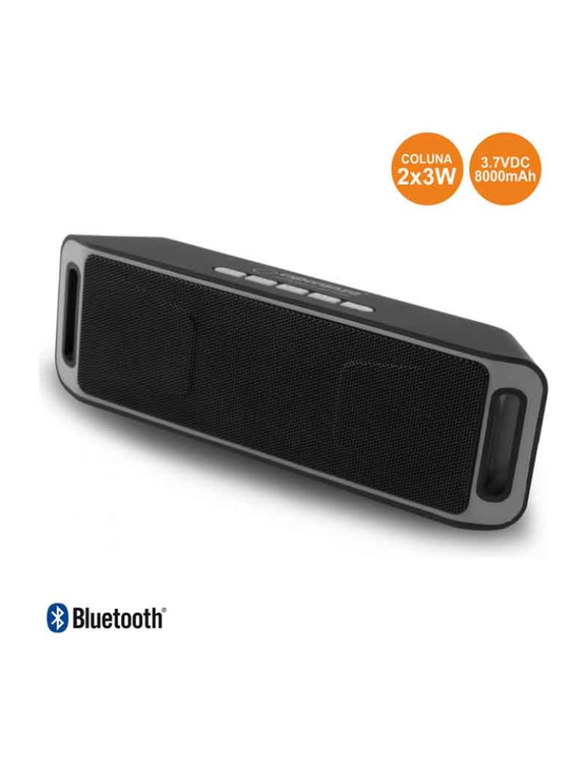 Div - Coluna Bluetooth Portátil 2X3W Usb/Fm/Sd Preto-Cinza        