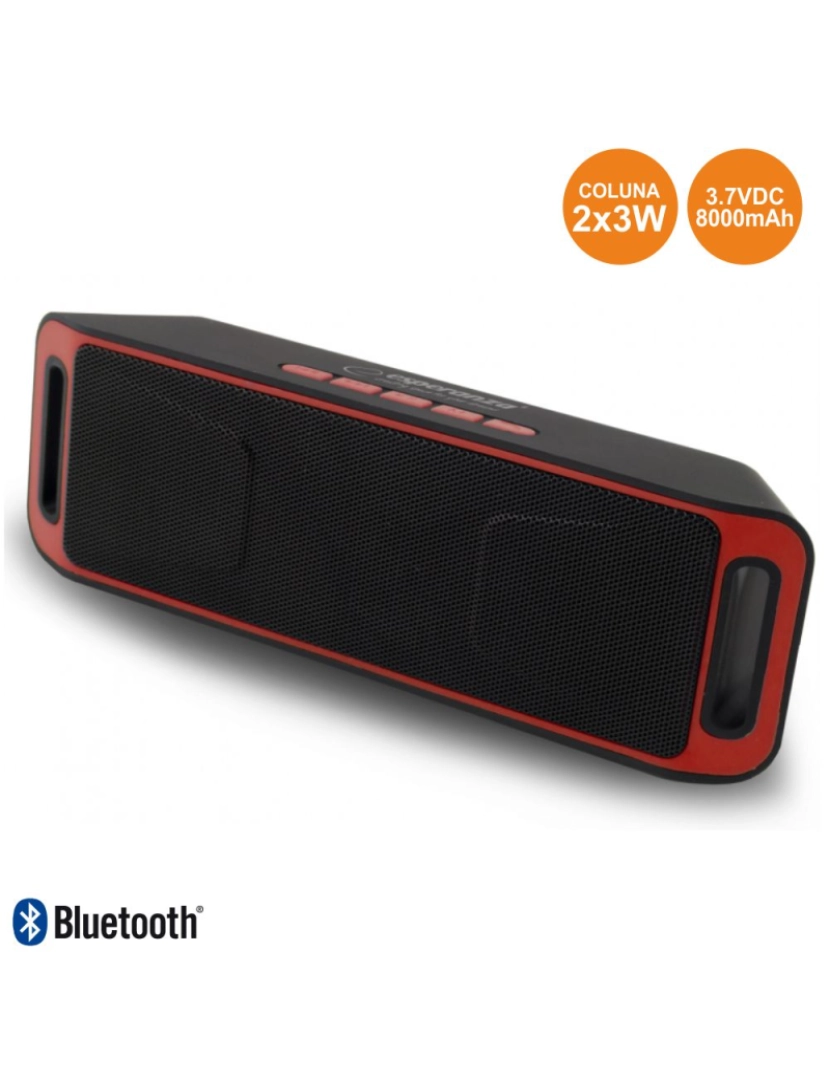 Div - Coluna Bluetooth Portátil 2x3w Usb/Fm/Sd Preto-Vermelho
