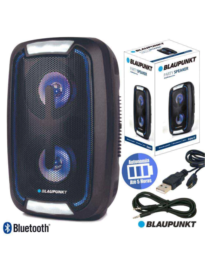 Blaupunkt - Coluna Bluetooth Portátil 2x5w Bat 1500ma Leds Blaupunkt
