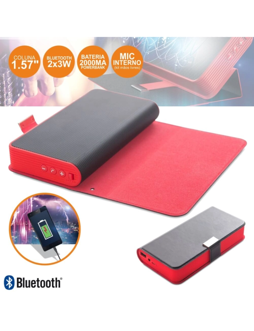 Coluna Bluetooth Portátil 2x3w C/ Powerbank 5200mah - Div