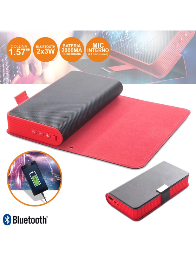 Goclever - Coluna Bluetooth Portátil 2X3W C/ Powerbank 5200Mah 