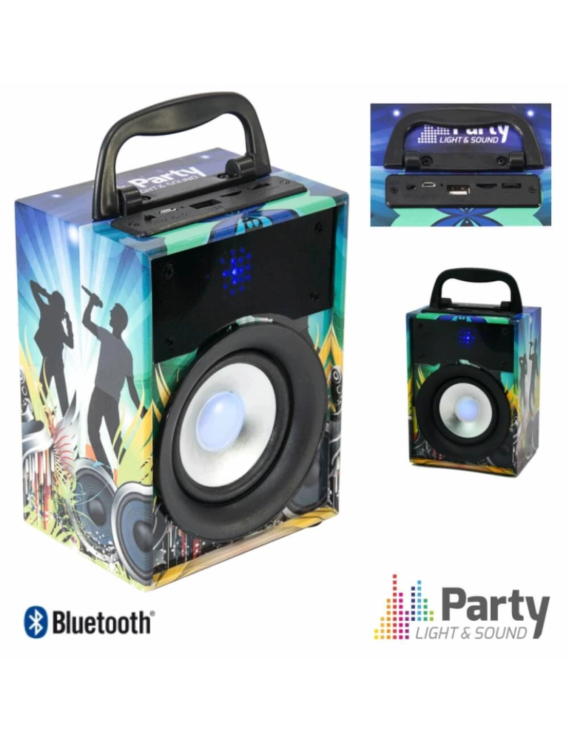 Partylight&Sound - Coluna Bluetooth Portátil 10w Usb/Sd/Fm/Aux/Bat Party