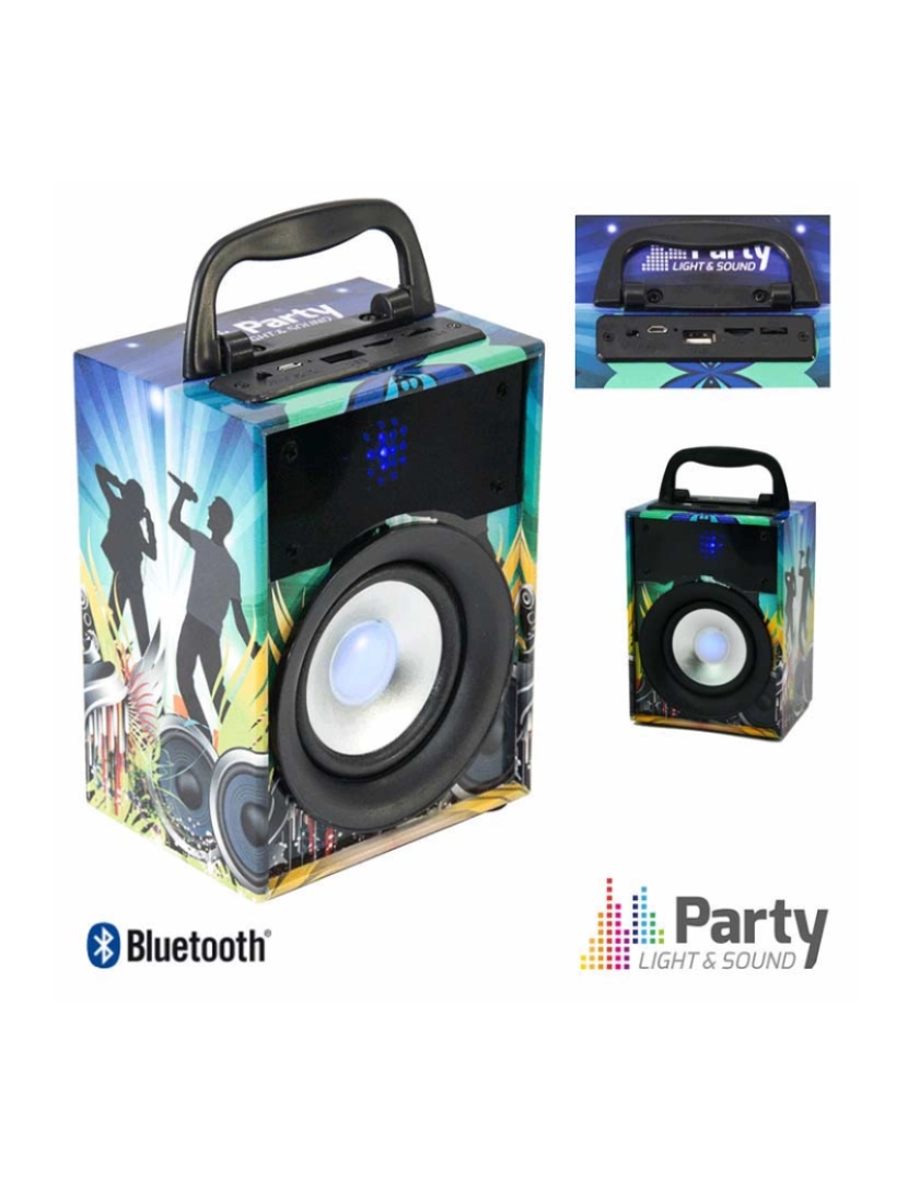 Party Light&Sound - Coluna Bluetooth Portátil 10W USB/SD/FM/Aux/Bat Party 